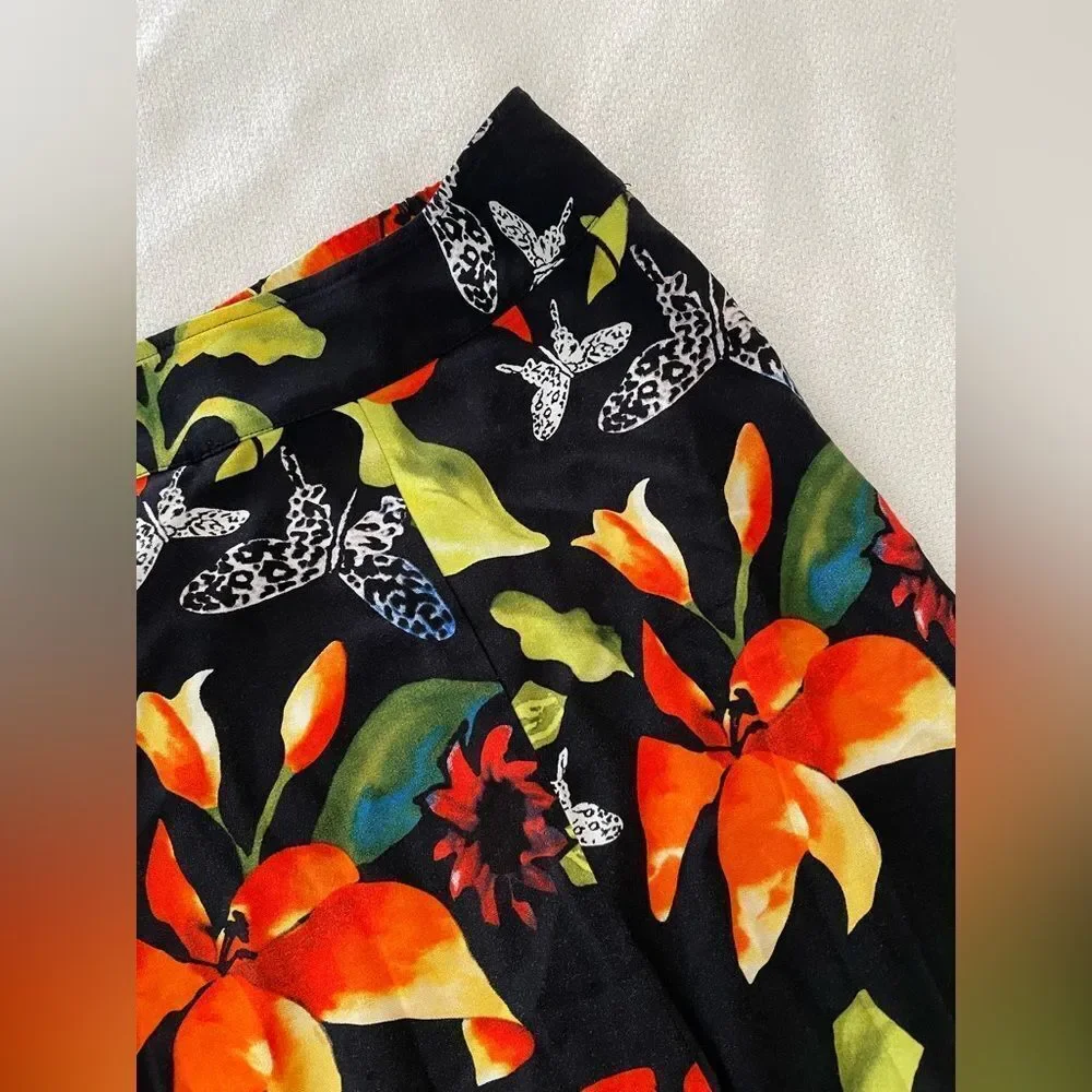 Soft Surroundings Tropical Forest Floral Butterfly Flowy Midi Skirt Large NEW